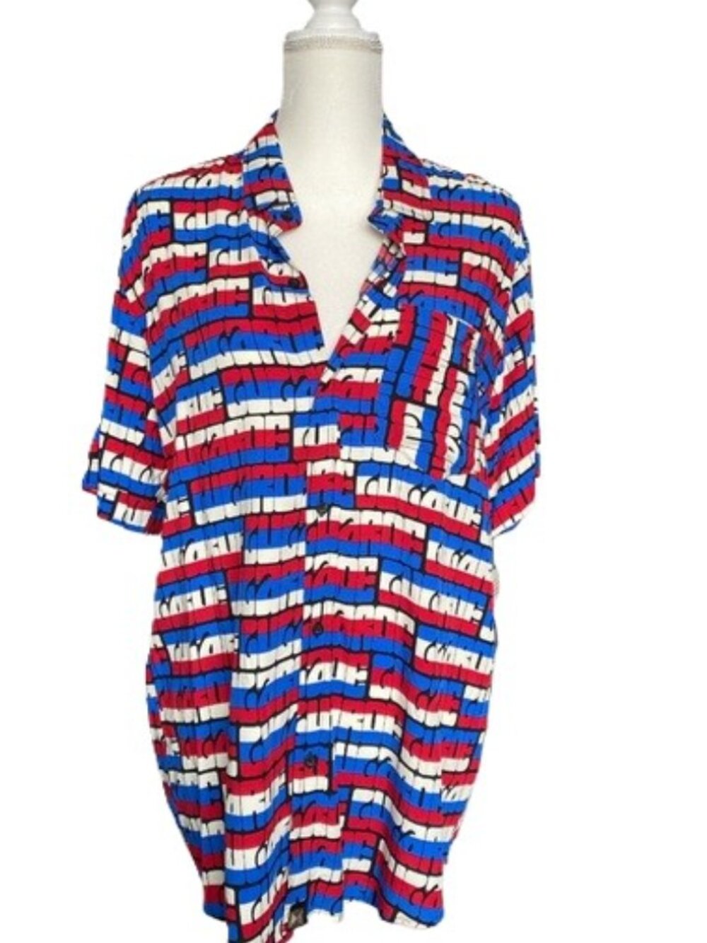 Mens Patriotic Button Up Shirt Medium July 4th USA‎ Red White Blue Logo LuLaRoe